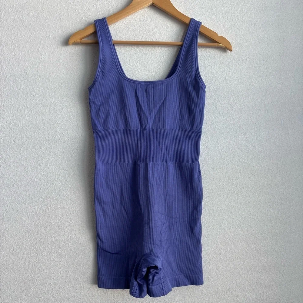 NWOT Athleta Aurora Ribbed Purple Adonis Blue Active Romper Bodysuit Shortie XS